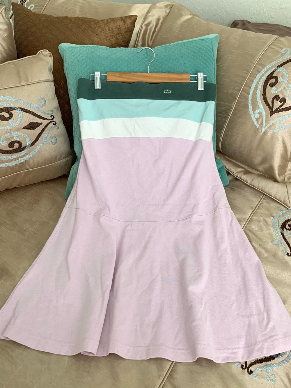 Lacoste Strapless Colorblock Tennis Dress in Lilac, Green & White